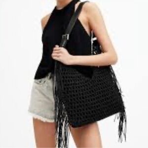 All Saints Sabine Macrame Shoulder Bag Black